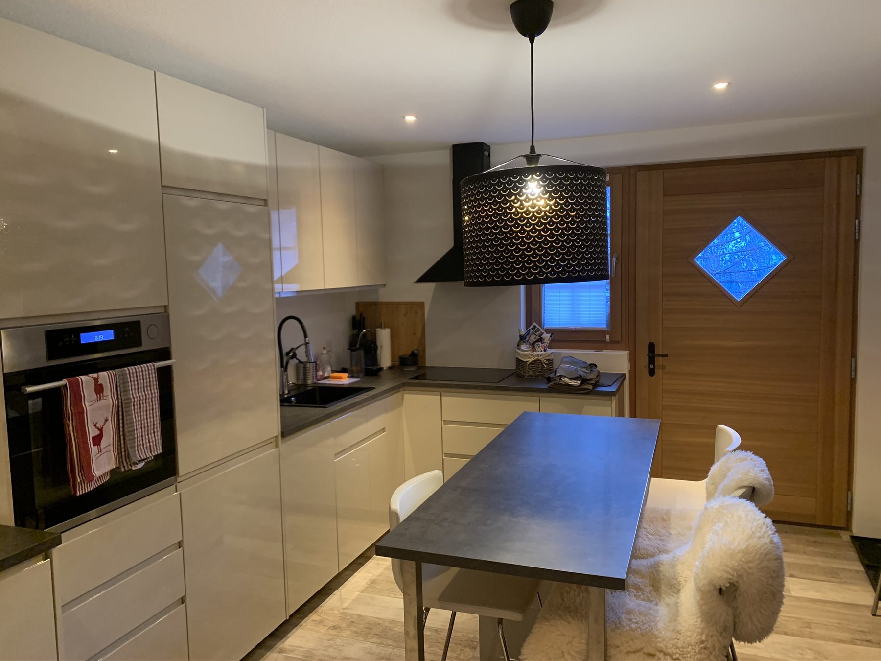 Schafstall studio kitchen and entrance door